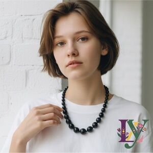 Elegant Black Beaded Necklace Choker Y2K Jewelry Adjustable 18"-20" Classic